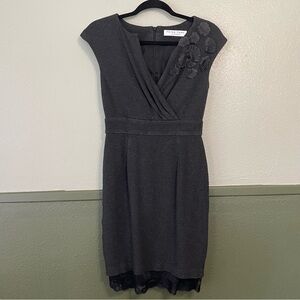 Trina Turk Charcoal Gray Cap Sleeve Sheath V-Neck Dress Small